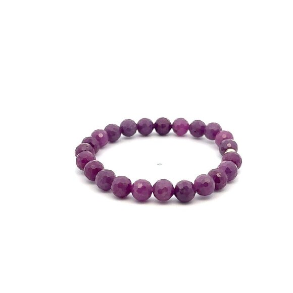 Natural Ruby Gemstones 6 -6.5mm Stretchable Bracelet 18k Gold Bead Charm - Picture 3 of 5